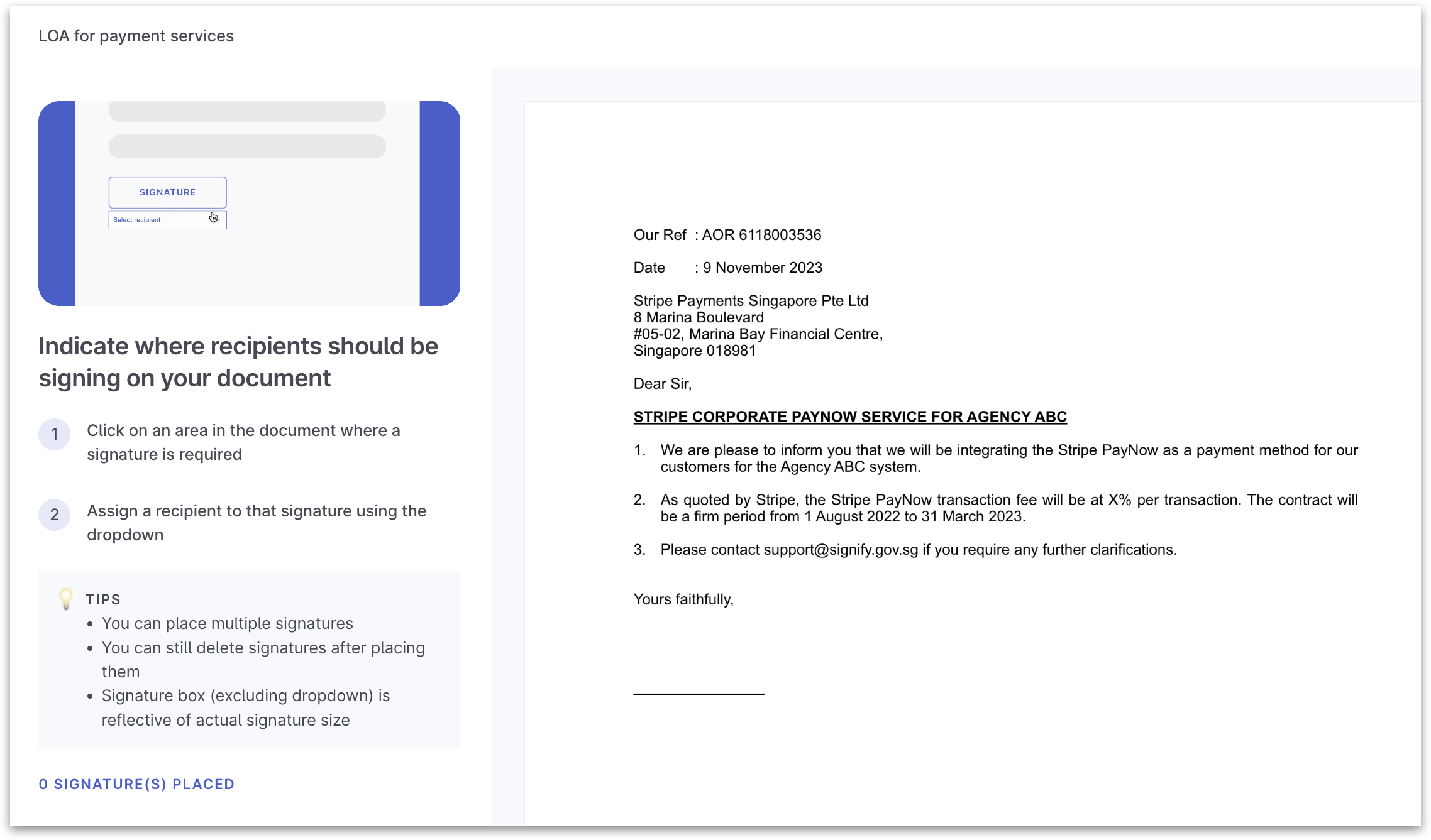 Placement Signature