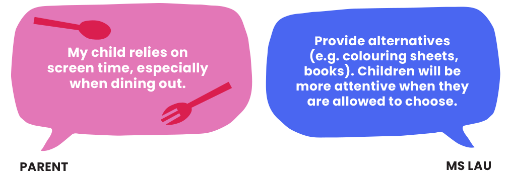 An infographic comprising quotes by parents about challenges managing children�s screen time, and an educator�s responses.