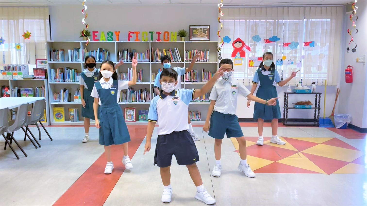 Tampines Primary School peer support leaders participating in CSA's dance challenge