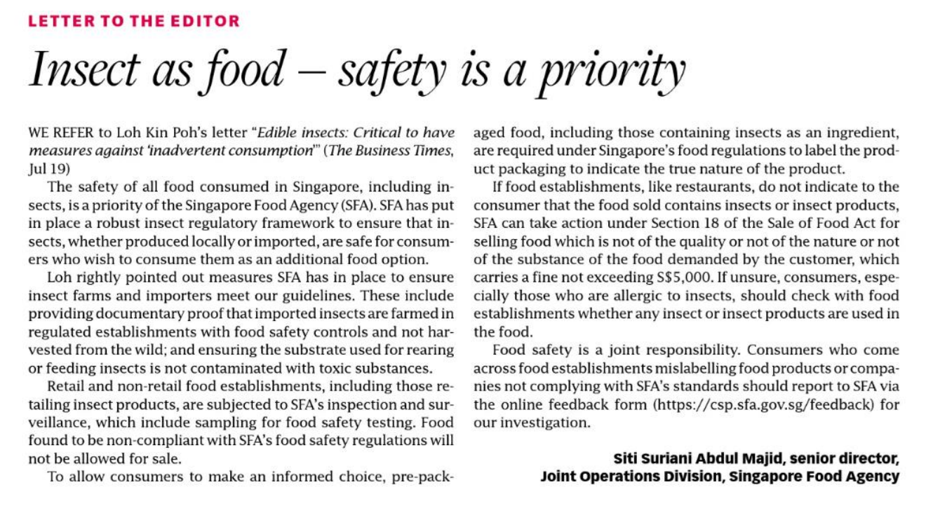 Insect as Food Safety Is a Priority